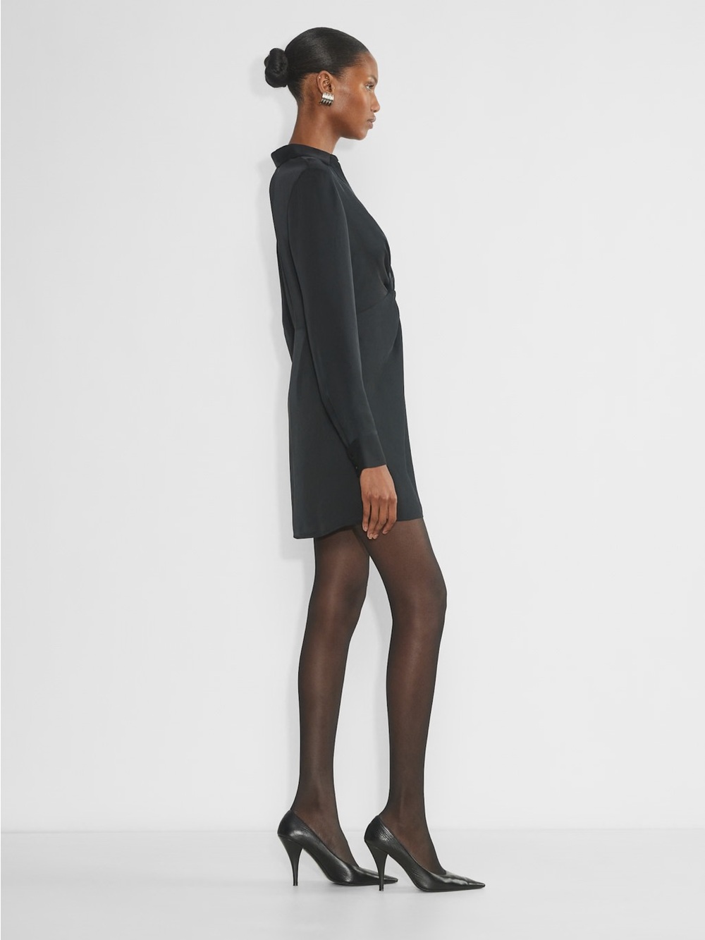 NWT Babaton Collaborate Dress Black Twist-Front Long Sleeve Mini Dress Size S - Picture 4 of 8
